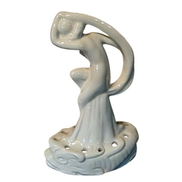 Vintage Flower Frog Ceramic Nude Woman Figurine 4.5" Off-White Glossy Art Deco - Picture 8 of 12